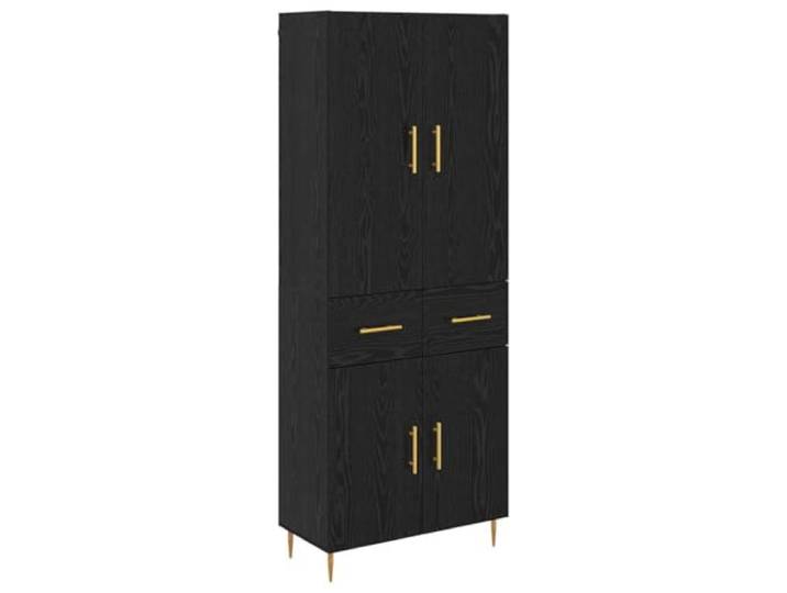 Highboard Schwarz Eichen-Optik Holzwerkstoff Standregal 180 cm Strapazierfähiger Holzwerkstoff, matte Messinggriffe, elegante Beine, vielseitig einsetzbar, wandmontierbar