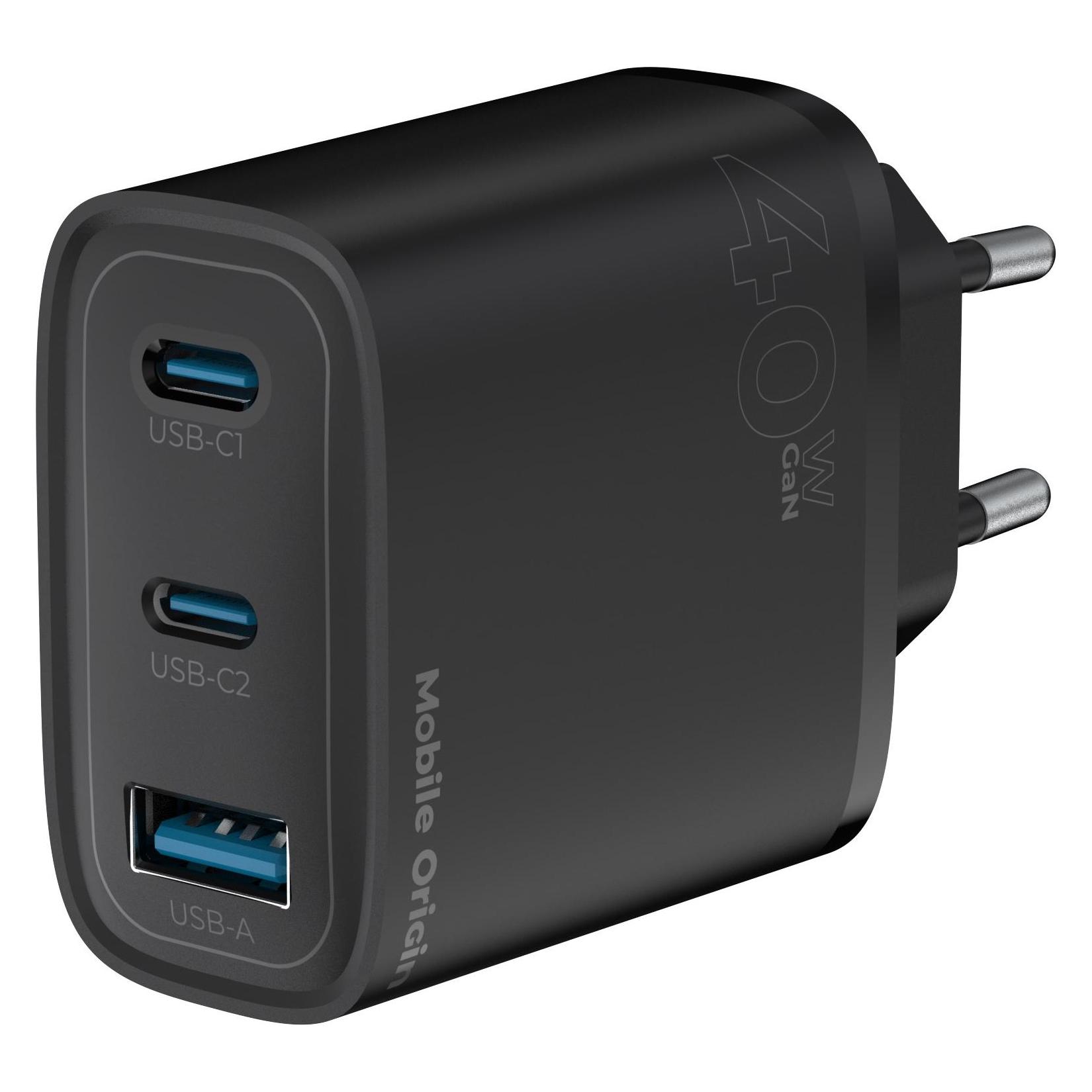 Mobile Origin GaN Wall Charger MO13 (40 W, 3 Ports) (FRL-GAN40W-MO13-BLK)