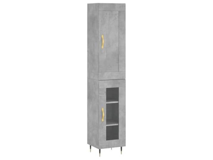 KKgypkn Highboard Betongrau 34,5x34x180 cm Holzwerkstoff Metallfüße, Stabile Konstruktion, Viel Stauraum, Mit Wandhalterung