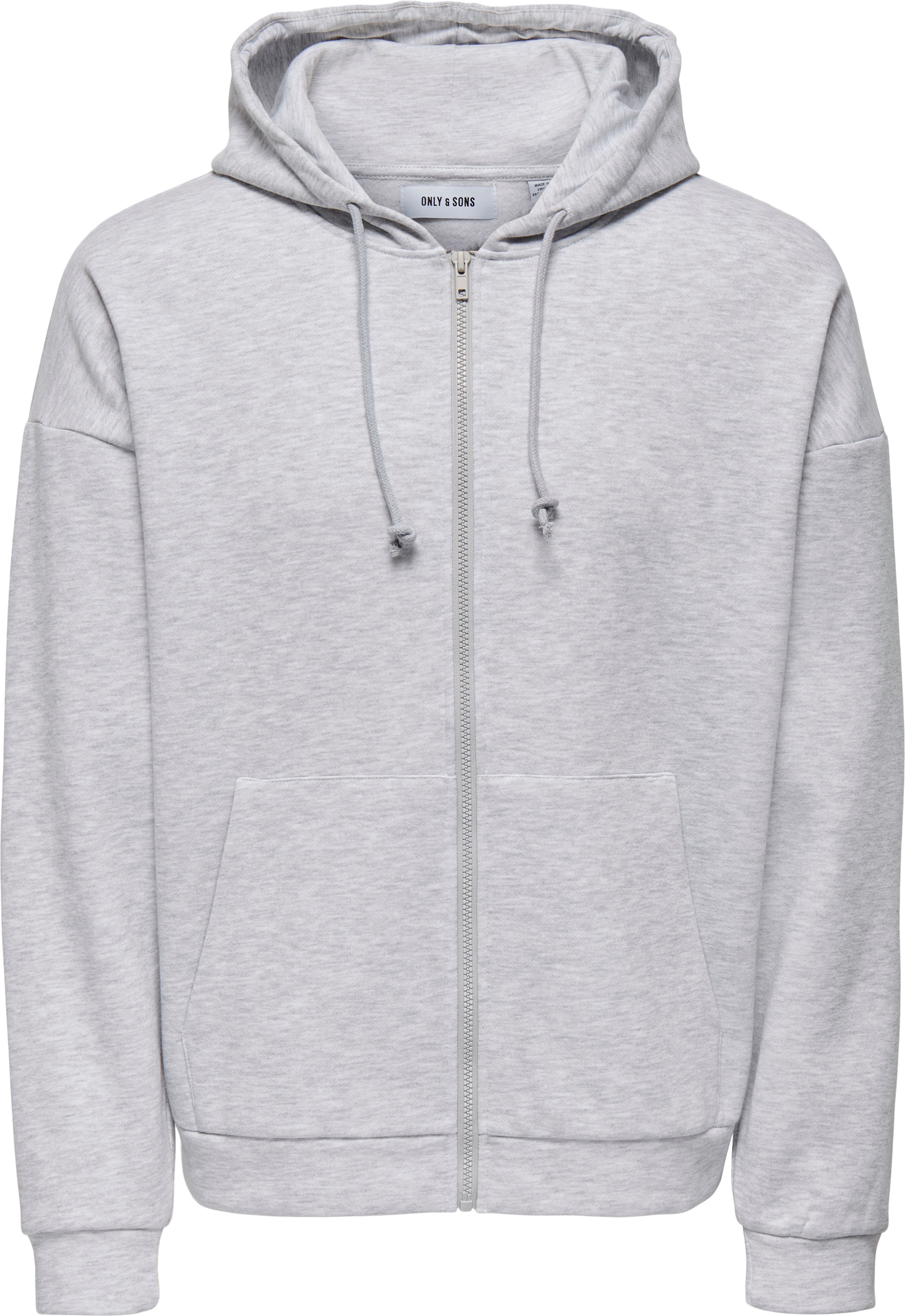 Kapuzensweatshirt ONLY & SONS "ONSCHASE REG ZIP HOOD OTL", Herren, Gr. M, grau (light grau melange), angeraute Sweatware, Obermaterial: 52% Baumwolle, 48% Polyester, meliert, regular fit, Rippbündchen, Sweatshirts Kapuzensweatshirt light grau melange M