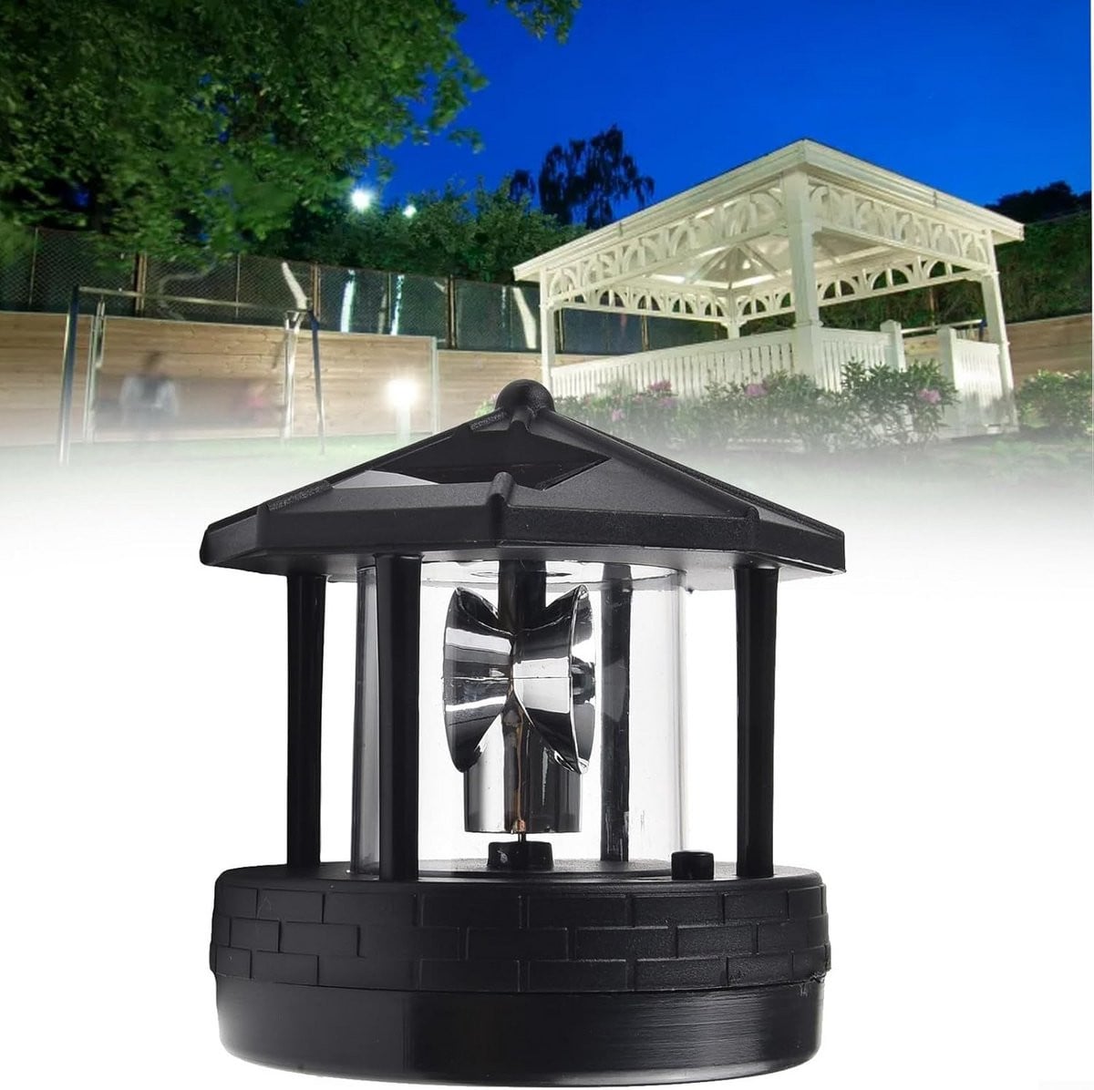 Zonne Vuurtoren - Roterende Tuinlamp voor Buiten Decoratie - Zwart - 13 x 13 x 12 cm