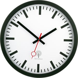 Eurotime Wanduhr 56861-05, Aluminium, analog, Funkuhr, Ø 40 cm, schwarz