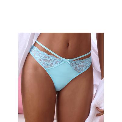 String LASCANA, Damen, Gr. 44/46, blau (türkis), Spitze, Obermaterial: 90% Polyamid, 10% Elasthan, Unterhosen String, mit aufregender Bänder-Optik