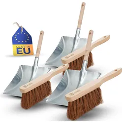 3X Kehrschaufel Set verzinkt Kokos Handfeger und Schaufel Set Kehrset Kehrgarnitur Dustpan and Brush HandKehrset Handfeger Kokosborsten Besen Kokos Handbesen