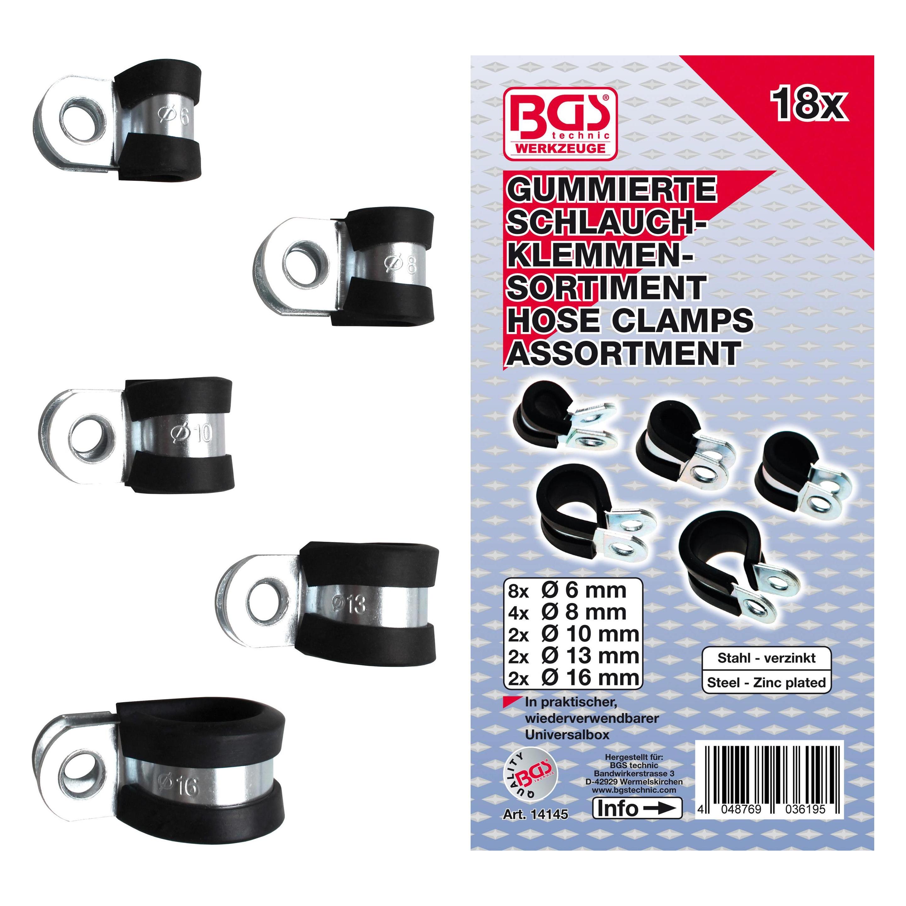 BGS Gummierte Schlauchklemmen-Sortiment Ø 6 - 16 mm 18-tlg. (Schlauchklemme) (14145)