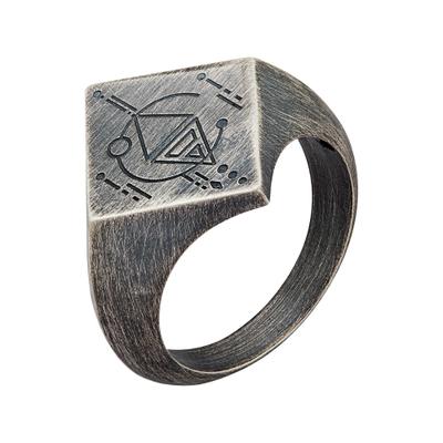 Fingerring CAÏ "925 Silber Siegelring Raute matt oxidiert Tattoo Motiv", silbergrau, Fingerringe, Herren, 058 (18,5), Silber 925 (Sterlingsilber), Fingerring