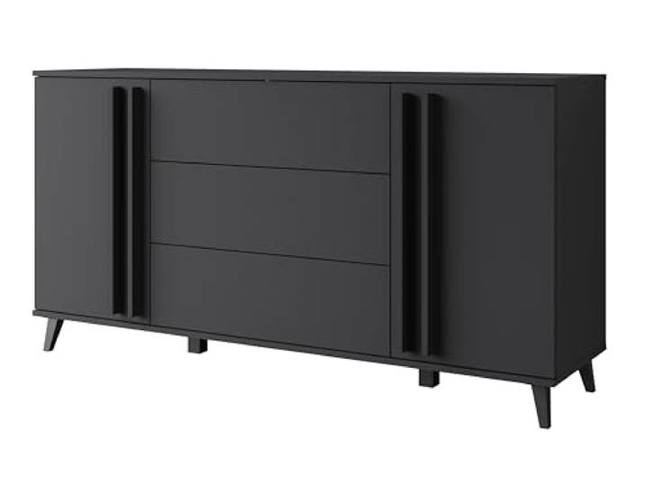 Muebles Slavic Helsinki Wohnzimmermöbel, 150 cm, Kommode, Moderner skandinavischer Stil, Hohe Beine, Graphitgrau