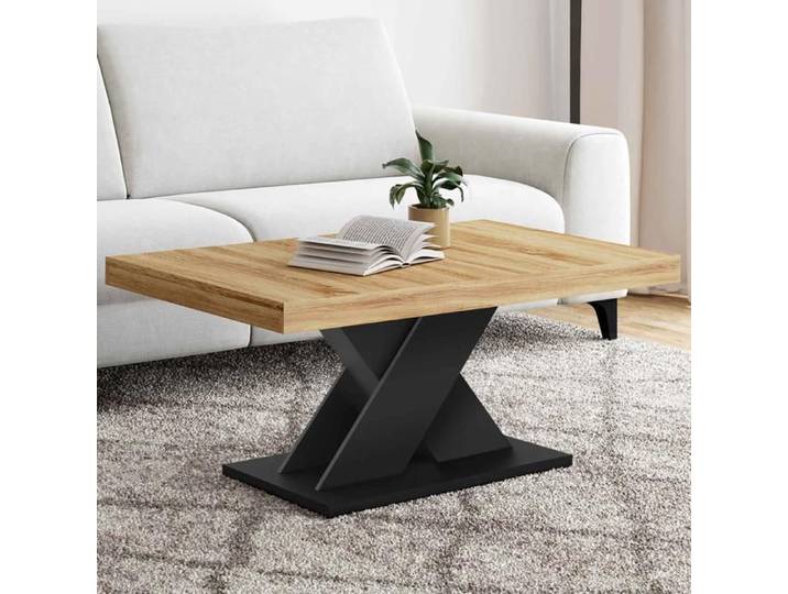 IDMARKET Table basse ALICIA plateau bois et pied X noir