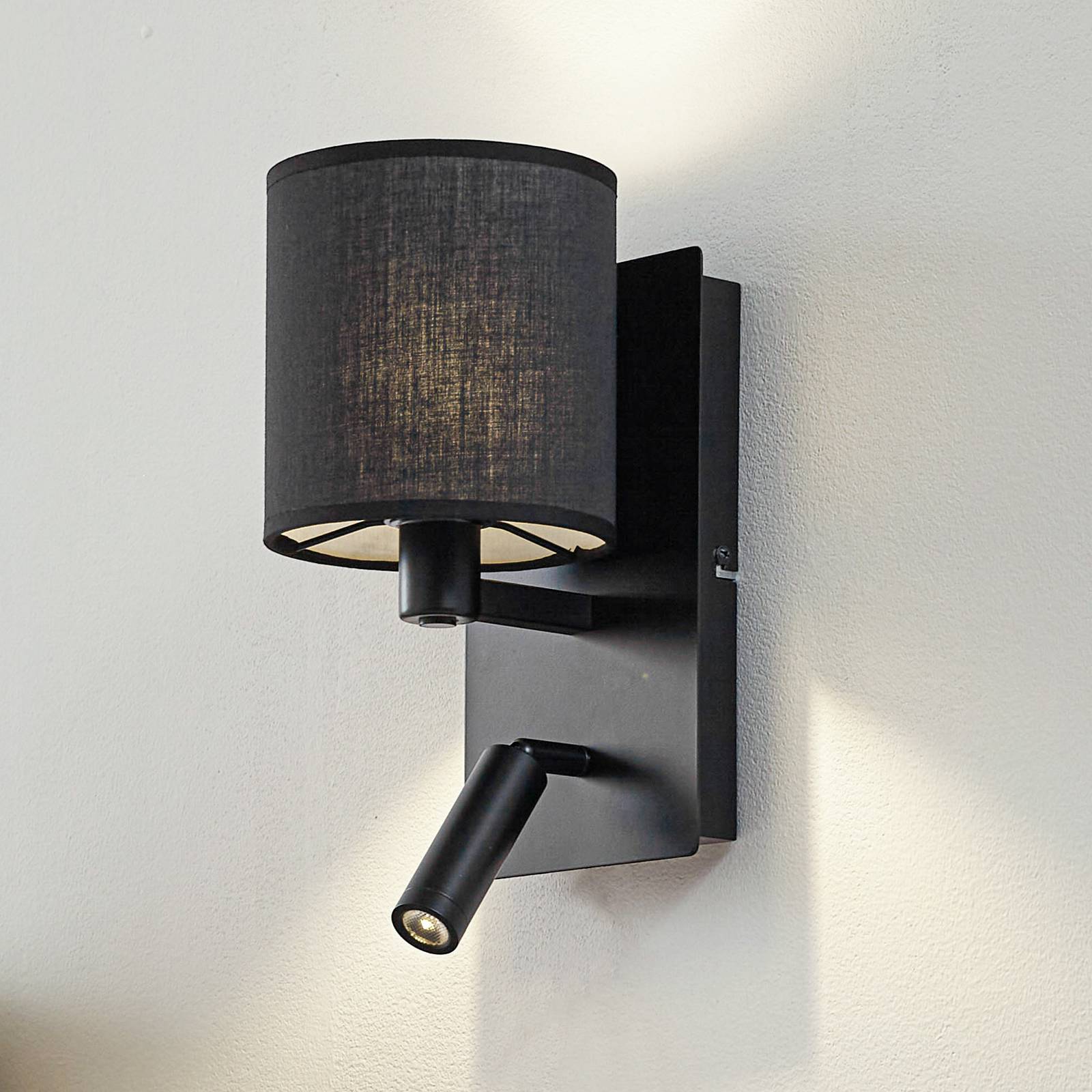 Wall Light Aiden Lindby, dimmable, Black, Living / Dining Room, Textile / fabric / silk, Modern, Wall Light