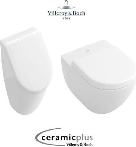Villeroy & Boch Subway Urinal mit Wand WC 2.0 spülrandlos CeramicPlus & QuickRelease SoftClose WC-Sitz, weiß alpin