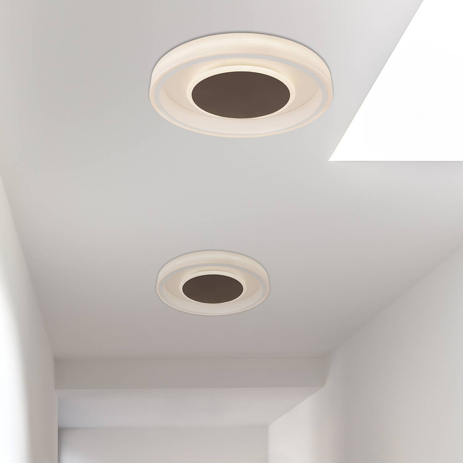 home24 LED-plafondlamp Goffi II, wit/bruin, Ø 50 cm