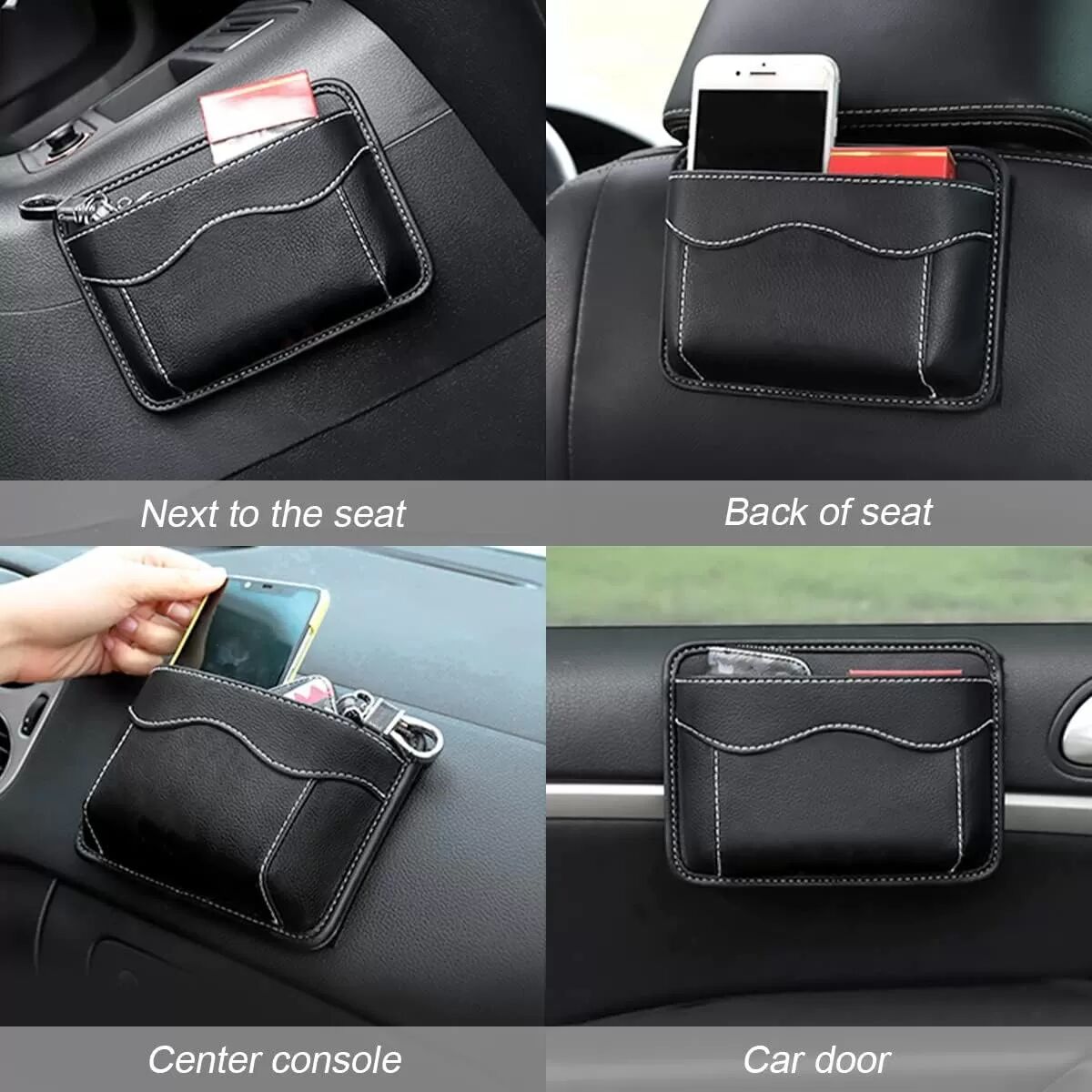INF Selbstklebende Auto-Aufbewahrungstasche – PU Leder Auto Organizer für Handys und kleine Gegenstände