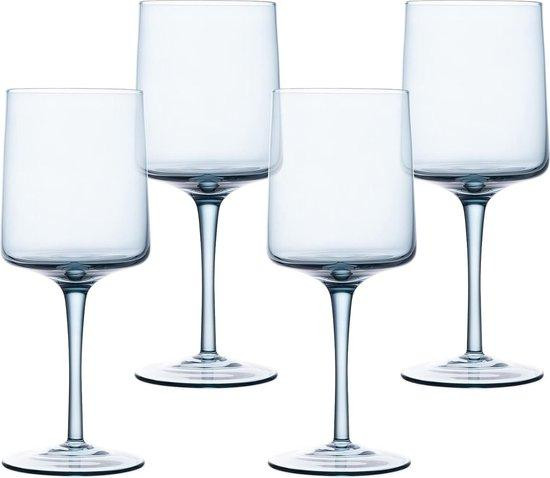 Set van 4 luxe transparante blauwe wijnglazen van glas