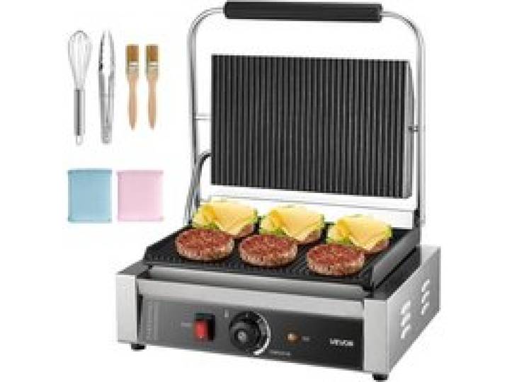VEVOR kommerzieller Panini-Grill Kontaktgrill 2200 W für Sandwiches Steak Bacon Hamburger, Sandwichmaker Pressgrill aus Edelstahl mit Griff & Temperaturregelung & 34 x23 cm Heizplatte, Paninipresse