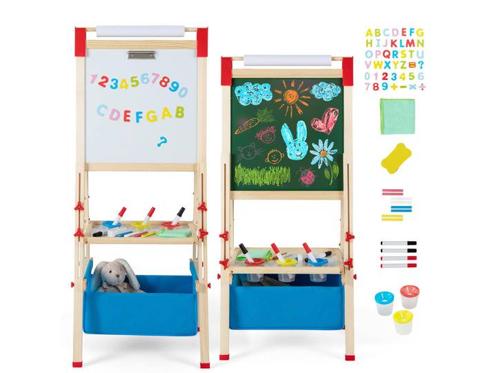 Costway Kinderstaffelei Natur, Naturfarben, 44x102x40 cm, Dekoration, Malbedarf & Bastelbedarf