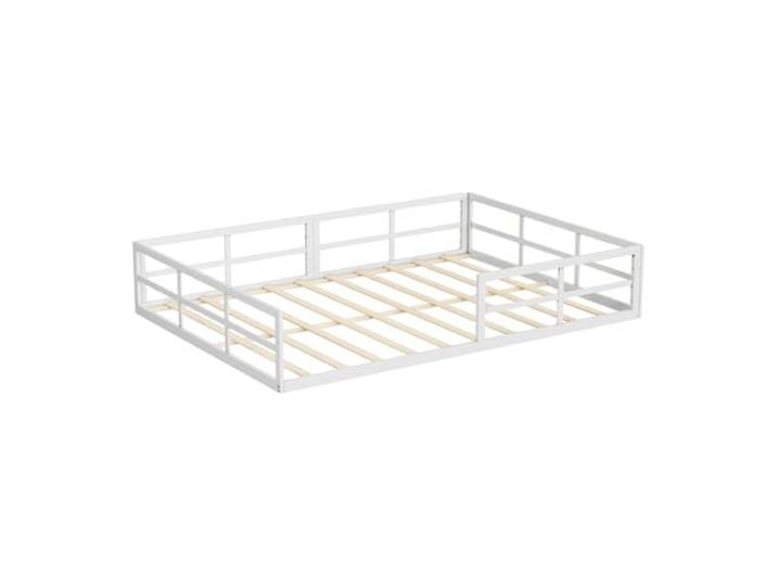 VitaliSpa Bodenbett Minno 140x200, Kinderbett aus Metall, Montessori Bett mit Rausfallschutz, niedrige Einstiegshöhe, Weiß