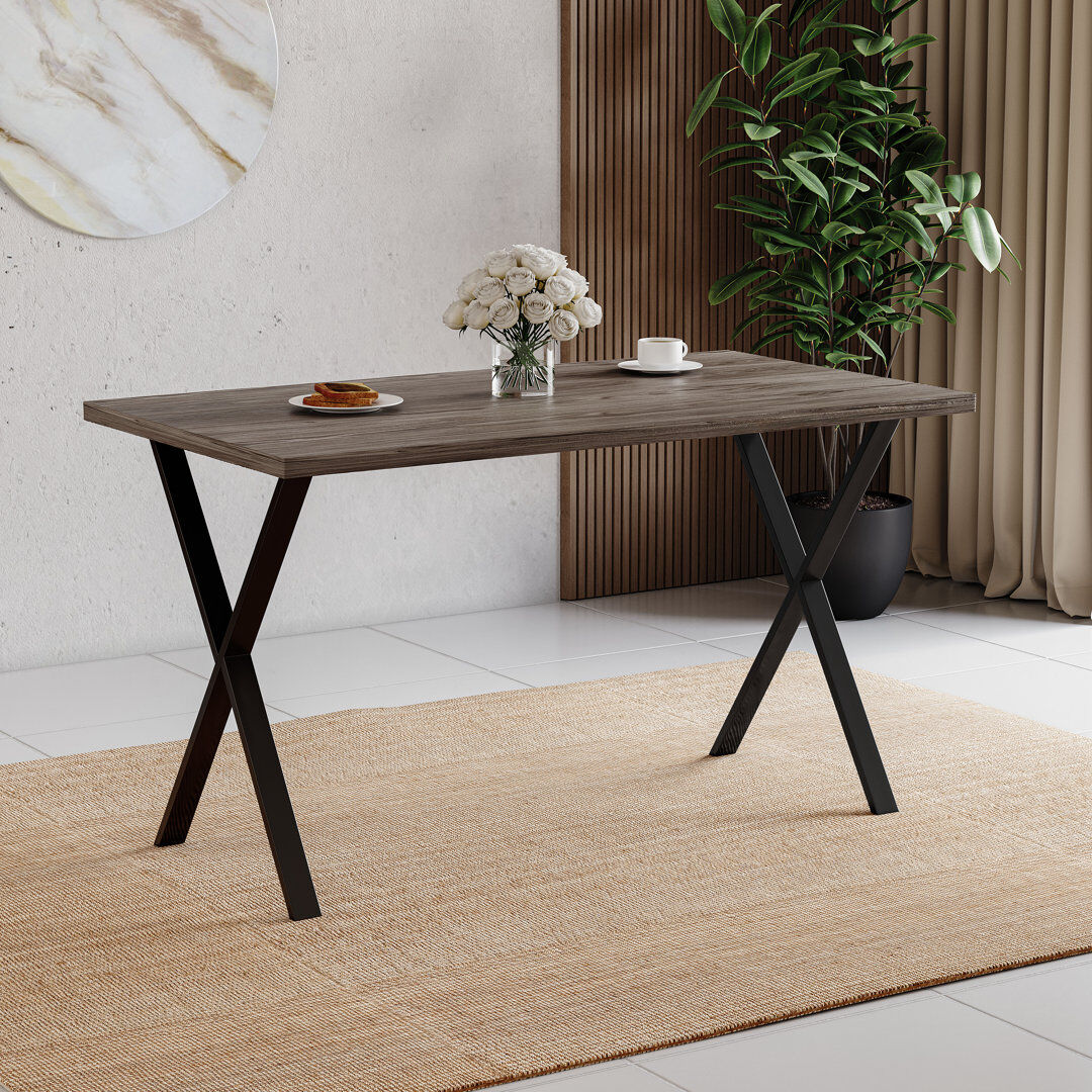 Borough Wharf Akaalbir 72 " Rectangular with Iron Base Dining Table Walnut