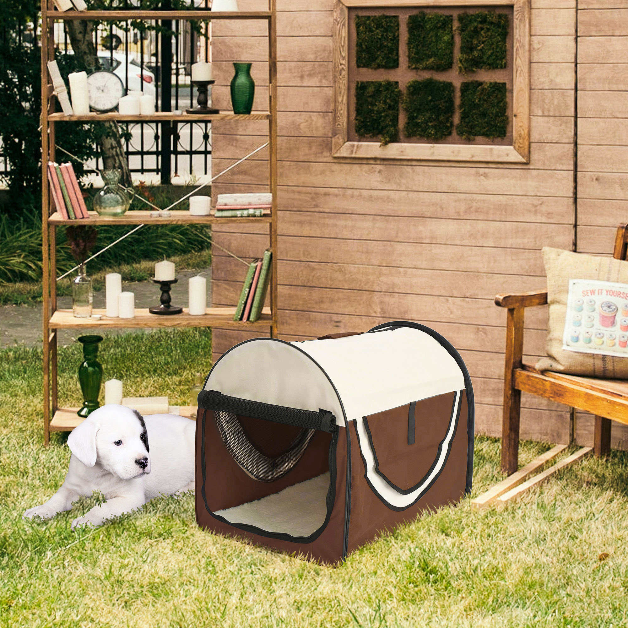 Pawhut Trasportino Gabbia da Trasporto per Cani Gatti e Animali Domestici Pieghevole 61x46x51cm caffè Aosom