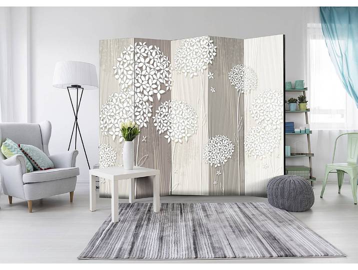 Paravent Paper Dandelions Akustik Vlies auf Kiefer Massiv Beige 225 x 172cm