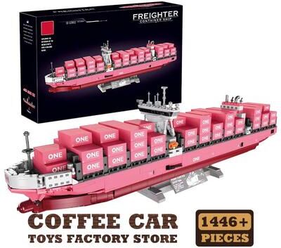 Inspired Finds Pink Cargo Ship 1446 Piece DIY 3D Bricks Puzzle And Model Kit with Original Box