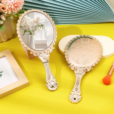 Fusion Finds Vintage Handheld Makeup Mirror Portable Retro Cosmetic Vanity Mirror With Baroque Court Design rose Gold