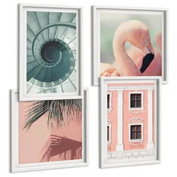 BILDER SET 4er Set - 50x50 cm & 40x60 cm Weißer Rahmen - Architektur-Pastellmuster