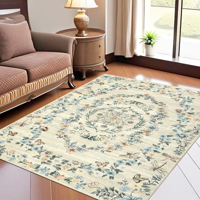 Garvee Modern Floral Wreath Insect Pattern Area Rug