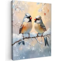 LEINWANDBILD Vögel - Zweig - Winter - Schnee Room Decor 30x40 cm