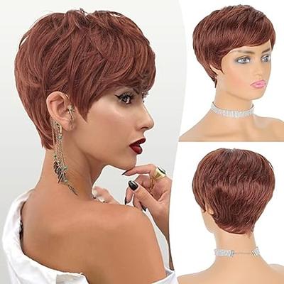 Pixie-Cut-Perücken, synthetische Perücke mit kurzem Pixie-Haarschnitt und Pony, klebefreie Stufenperücke, gewellte Perücken für Frauen