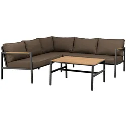 Gartenecksofa Cap, Anthrazit/Braun - Aluminium, inkl. Couchtisch & Kissen, 214x214 cm