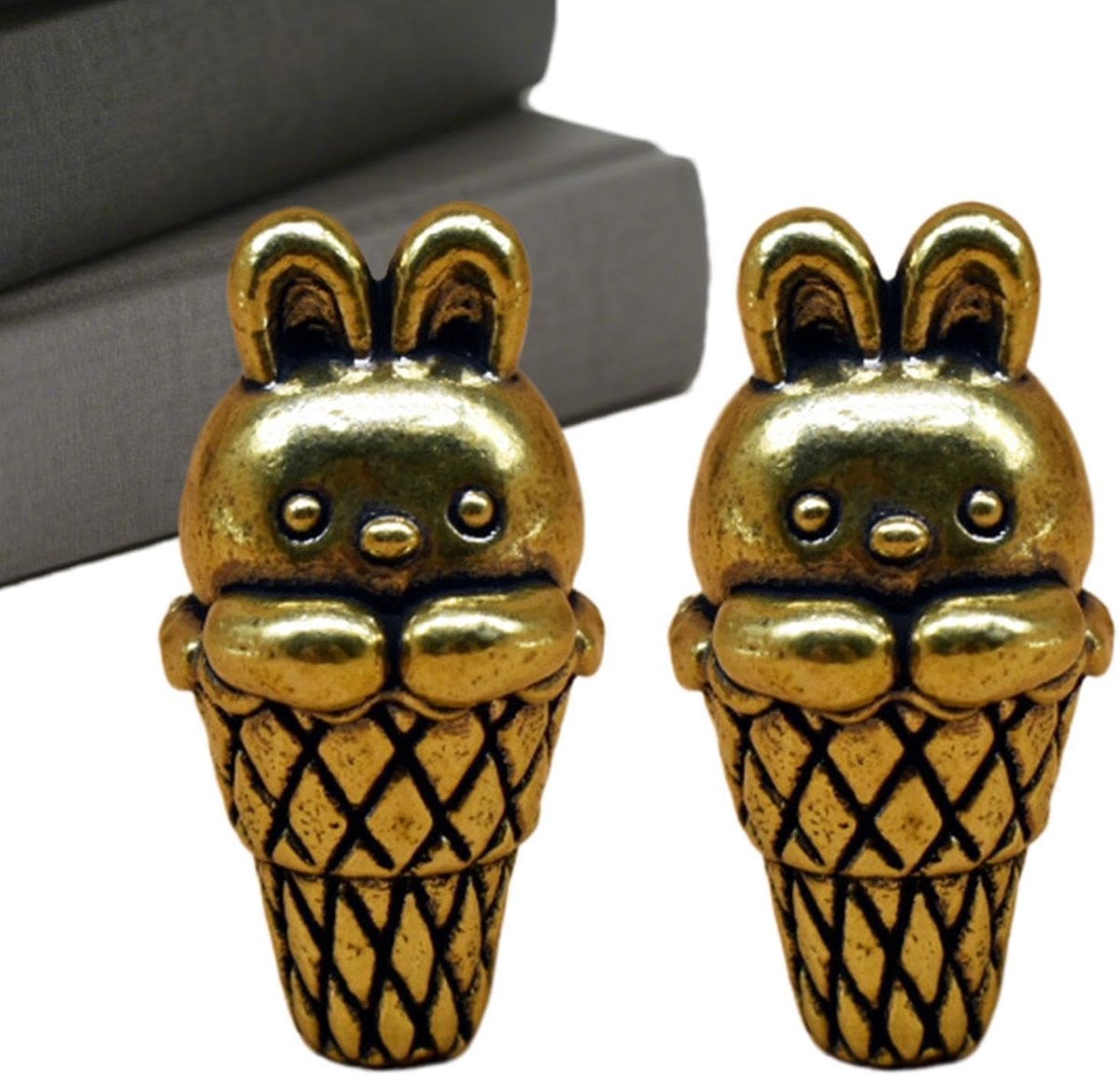 Set van 2 bronskleurige konijnenbeeldjes van messing voor decoratie op tafel