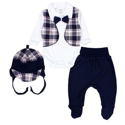 Body TUPTAM "Set Baby Body Strampelhose Mütze Bekleidungsset", Jungen, Gr. 68, N-Gr, blau (dunkelblau, fliege, kariert), Obermaterial: 100% Baumwolle CO., Bodys Body