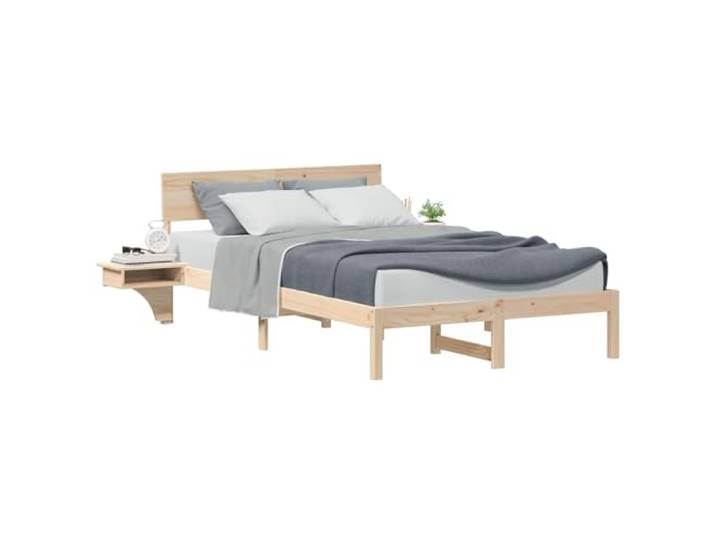 PUGYNBK Bettgestell Braun 135 x 190 cm Kiefer massiv Plattformsockel ohne Lattenrost, minimalistisches Design, einfache Montage, moderner Stil