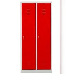 PROREGAL Garderobenspind Camel | 2-Fach mit Pro-Aufteilung| HxBxT 180x80x50 cm | Zylinderschloss | Grau-Rot