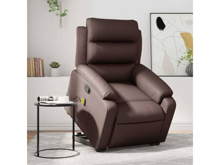 NLQMSU Massagesessel, neigbar, braun, Kunstleder Elektrische Hebefunktion, manuelle Neigung 135 Grad, 6 Massagepunkte, Fernbedienung inklusive, Seitentasche,