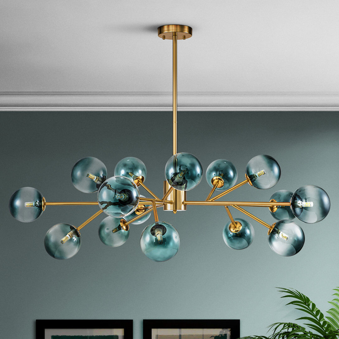 Fairmont Park Spoffo 15 Light Sputnik Sphere Chandelier Kitchen Island Pendant Lamp With Glass Lampshade Gold 24cm H X 114cm W