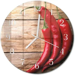 WANDUHR aus Glas Ø30 cm - Chilischoten