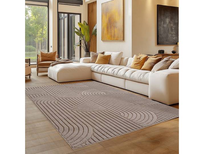 Carpettex Tapis 200x290 cm Beige Design Bohème Scandinave Doux Résistant Facile à Nettoyer Grand Tapis Salon Chambre.