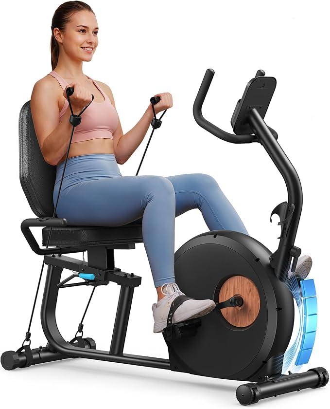 Liegeergometer für Zuhause mit 8-stufigem Magnetwiderstand, leiser Heimtrainer Fahrrad mit Smart Bluetooth, App-kompatibel, LCD-Display, Herzfrequenzsensoren, verstellbare Rückenlehne, S08/S23