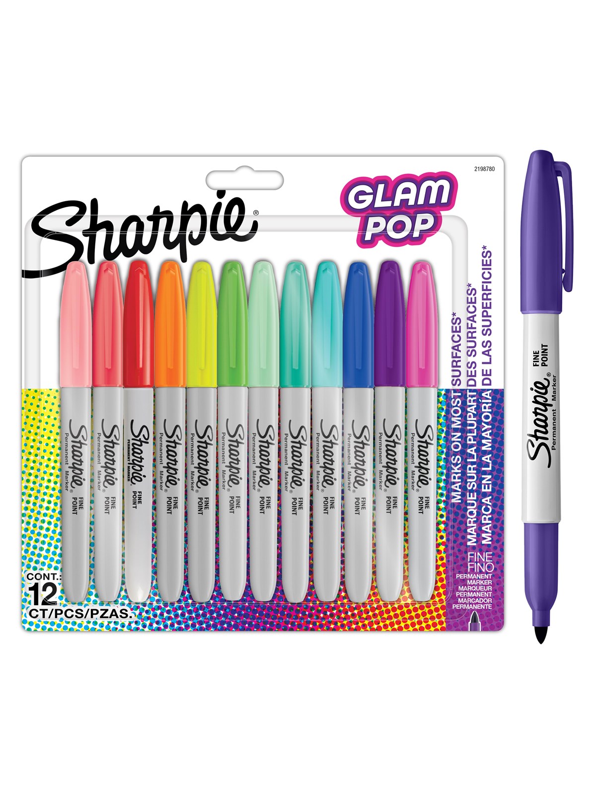 Sharpie Glam Pop-Permanentmarker | feine Spitze für klare Details | verschiedene Farben | 12 Markierstifte