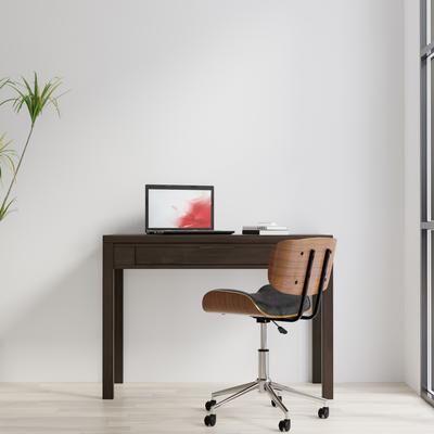 Wyndenhall Fabian 38 inch Wide Solid Wood Contemporary Small Desk in Warm Walnut Brown