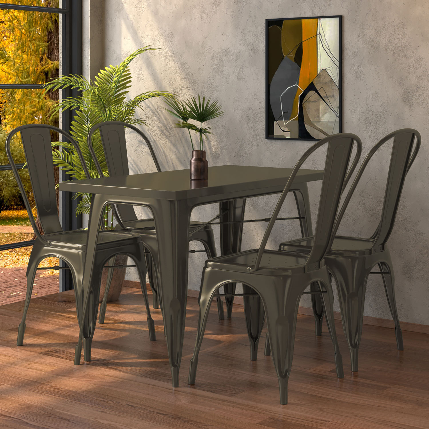 CALIFORNIA | Tolix Tisch- & Stuhl-Set | 4x Stuhl | 120x60cm | Rost Matt | Tolix Stuhl, Industrie Stuhl, Industrie Tisch