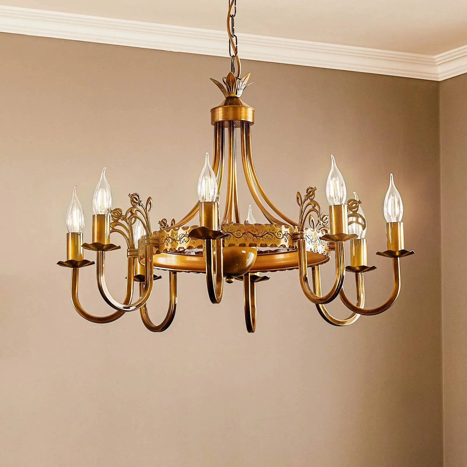 Jupiter Kroonluchter Castle, dimbaar, brons / goud messing, metaal, antiek design