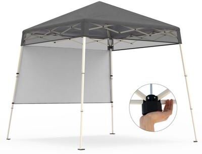 Costway 7 x 7 FT Pop-Up Canopy Tent with 1 Push Center Lock for Sports Picnic Camping-Gray