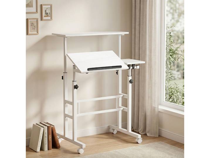 HOMCOM Bureau Réglable Hauteur 70x60cm Plateau Inclinable Blanc