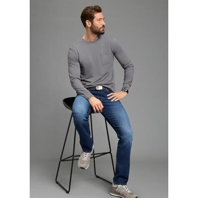 Langarmshirt MAN'S WORLD "Neue Kollektion", Herren, Gr. L (52/54), grau, Single Jersey, Obermaterial: 100% Baumwolle, unifarben, schmal, Rundhals, angesetztes Bündchen, Shirts Langarmshirt, casual Stil, Langarmshirt, schmale Passform, unifarben
