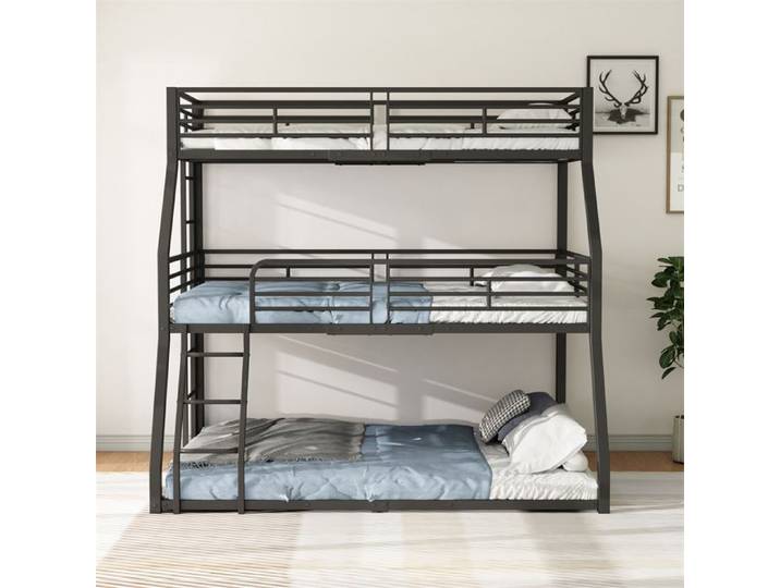 DRIPEX Lit superposé en fer 90x200cm 120x200cm et 140×200cm lit superposé triple pour enfants adolescents et adultes Noir