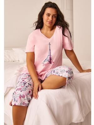 Plus Size Women's 2-Piece Capri Cotton PJ Set by Dreams & Co. in Raspberry Sorbet Paris (Size 2X) Pajamas