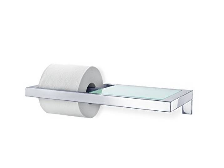 Blomus 68832 WC-Rolhouder Met Plank Van Gesatineerd Glas Menoto, Gepolijst Roestvrij Staal