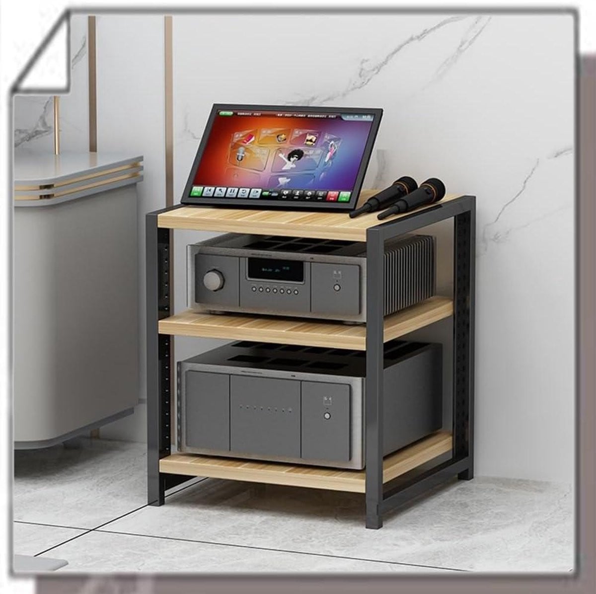 Nizzen HiFi Rack Stand Audio Toren met Verstelbare Planken - Licht Walnoot - Hoogte: 40 cm